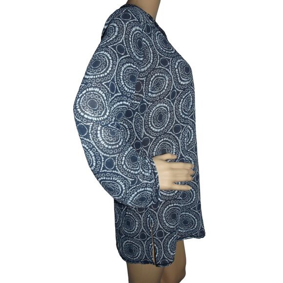 Michael Kors Tunic Blouse Womens Size Medium blue sequin geometric print v-neck - Picture 11 of 11